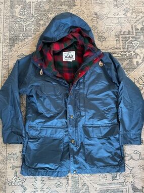 Women’s Vintage Woolrich Hooded Field Jacket in Deep Blue and Red Plaid
